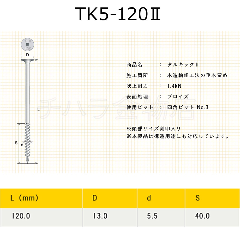 垂木留め用ビス タルキック2 TK5-120Ⅱ 1箱（100本入） ひねり金物