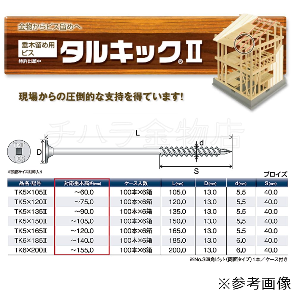 垂木留め用ビス タルキック2 TK5-135Ⅱ 1箱（100本入） ひねり金物 