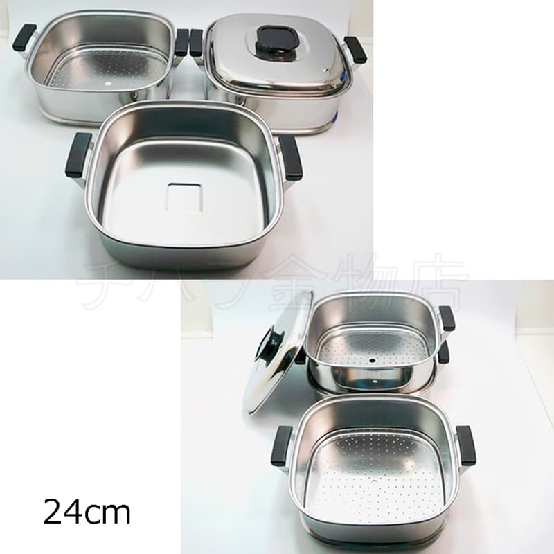 桃印PEACHBRAND 角型蒸し器3段（IH対応） 24cm 18-0ステンレス 日本製 家庭用蒸し器 | チハラ金物店